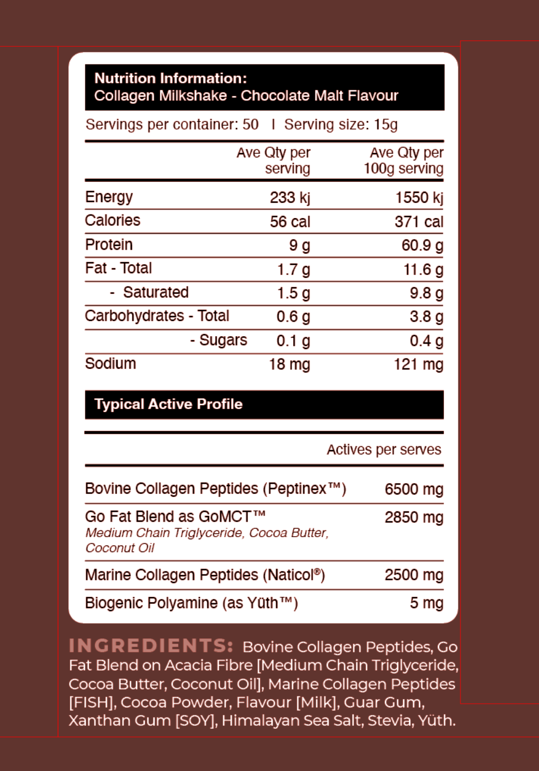 Chocolate Malt Collagen Milkshake Single Serve