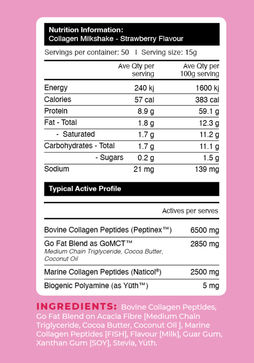 Strawberry Collagen Milkshake Single Serve