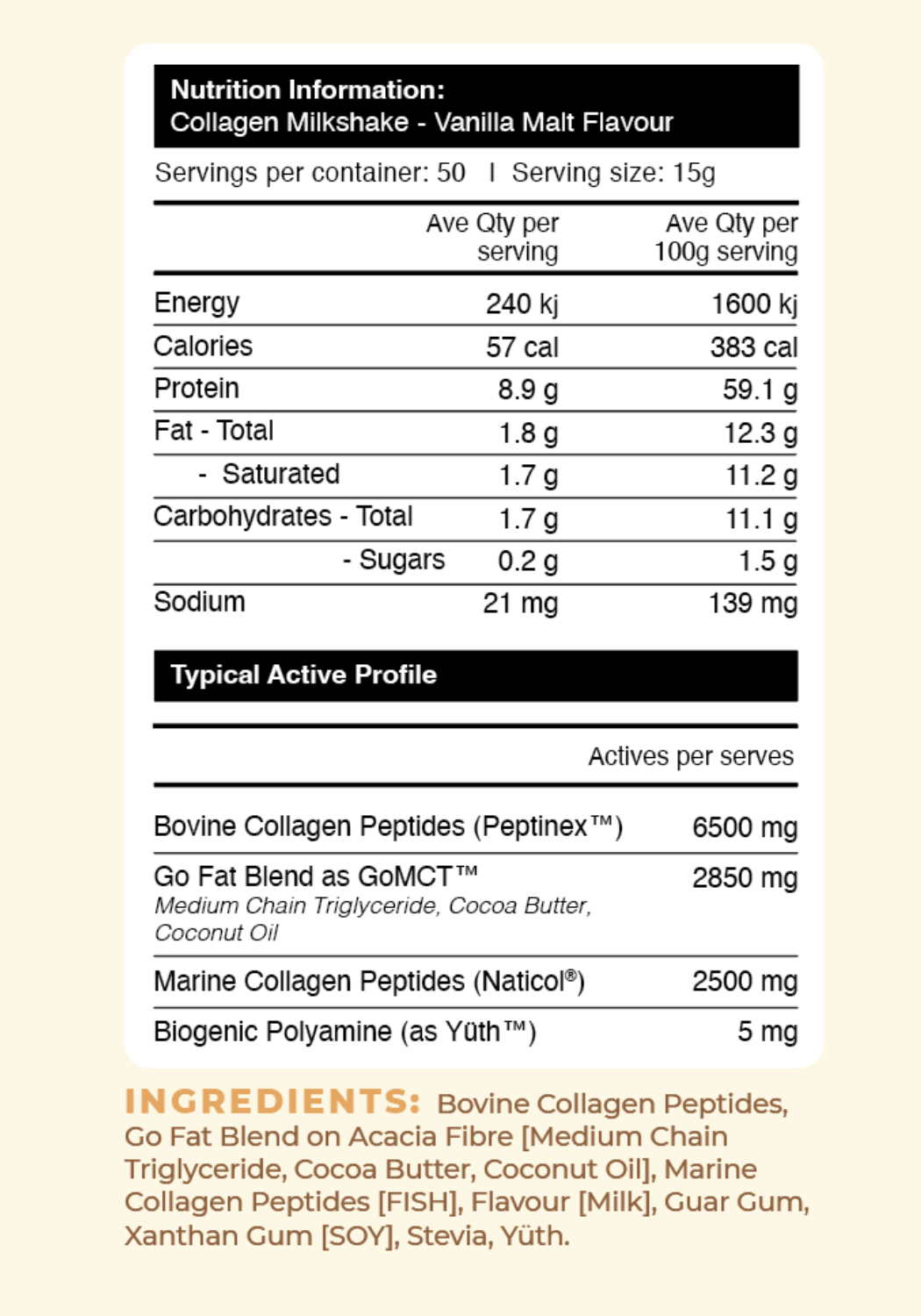Vanilla Collagen Milkshake Single Serve